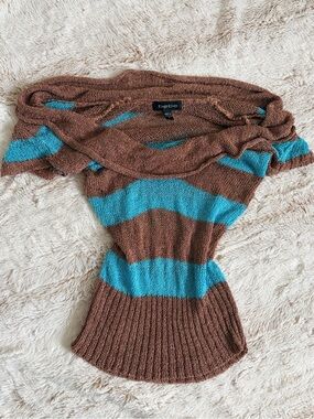 🤎 RARE Y2K bebe Vintage Cowl Neck Open Knit Off Shoulder Top McBling Going Out